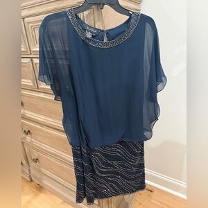 J Kara Midnight Blue Dress with Silver Beading